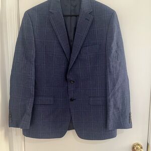 Lauren Ralph Lauren Linen Blazer Jacket 42R Blue Windowpane Plaid Sport Coat